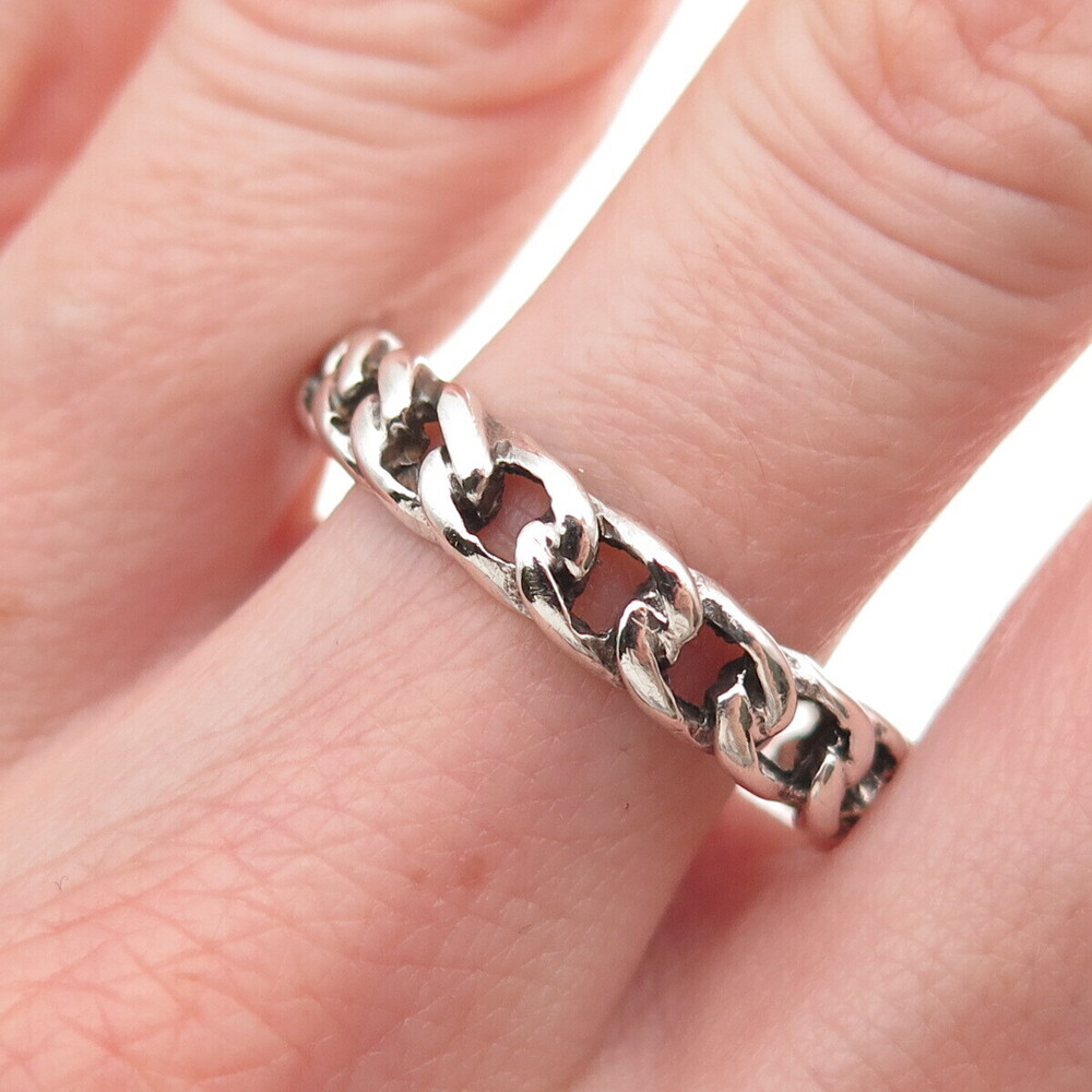 925 Sterling Silver Vintage Curb Link Oxidized Band Ring Size 13.25